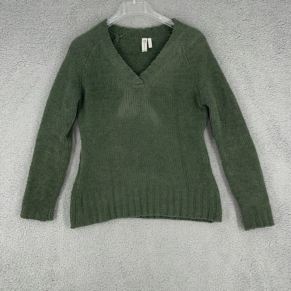 Wooby green v-neck long sleeve knit sweater women’s size small stretch material - Picture 1 of 11